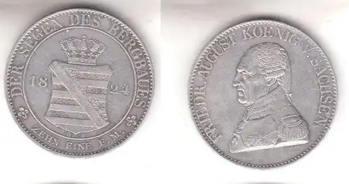 1 Taler Argent Monnaie Expédition Bénédictions de l'exploitation minière Saxe 1824 G.S. (111578)
