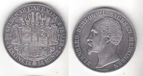 Doppeltaler Silber Münze Sachsen Meiningen Herzog Bernhard 1854 (111730)