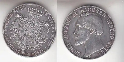 1 Doppeltaler Silber Münze Sachsen Coburg Gotha Herzog Ernst 1854 (111735)
