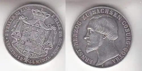 1 pièce d'argent double-talale Sachsen Coburg Gotha Duchesse Ernst 1854 (111735)