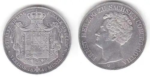1 pièce d'argent double-talale Sachsen Coburg Gotha Duchesse Ernst 1842 (111996)