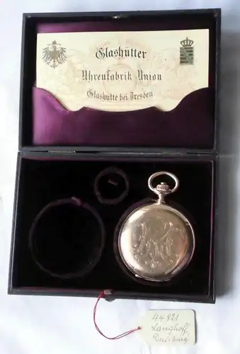 Goldene Taschenuhr Uhrenfabrik Union Glashütte 1 A um 1900 im Originaletui