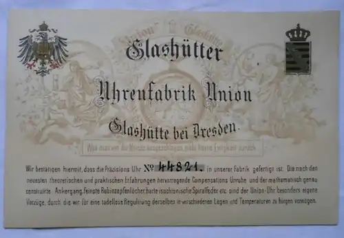 Goldene Taschenuhr Uhrenfabrik Union Glashütte 1 A um 1900 im Originaletui
