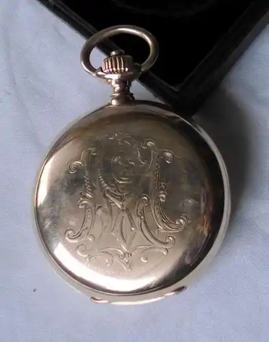 Goldene Taschenuhr Uhrenfabrik Union Glashütte 1 A um 1900 im Originaletui