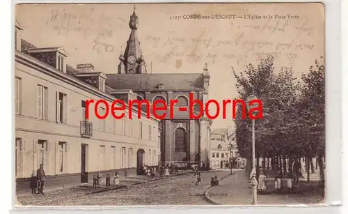 00198 Ak Condé sur l'Escaut L'Église et la Place Verte vers 1915