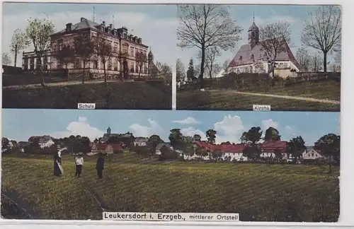 07176 Mehrbild Ak Leukersdorf im Erzgebirge Schule, Kirche usw. um 1920