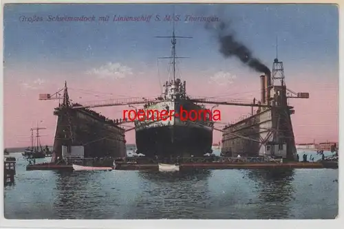 085115 Ak Hambourg grande jupe flottante avec navire de ligne S.M.S. Thuringe