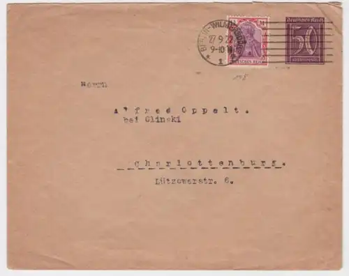 09074 DR Ganzsachen Umschlag PU157 von Berlin nach Charlottenburg 1922