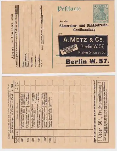 10341 DR Ganzsachen Postkarte P90 Zudruck A.Metz & Co. Saat-Großhandlung Berlin