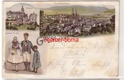 12984 Ak Lithographie Grecs de Marburg Château Hessische Tachten Panorama 1901