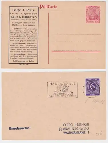 16808 DR Ganzsachen Postkarte P107 Zudruck Bank J. Platz Agentur-Büro Celle 1947