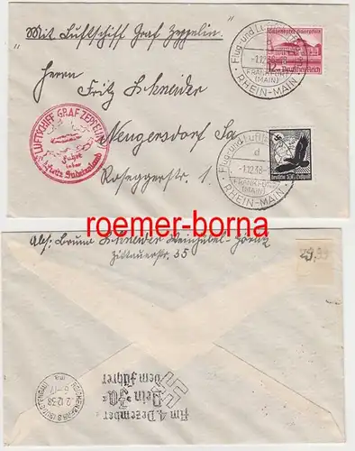 18331 Zeppelin Lettre Voyage sur le Sudète libéré 01.12.1938