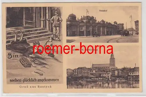 18362 Multi-image Humor Ak Salutation de la gare de Rostock, etc. 1927