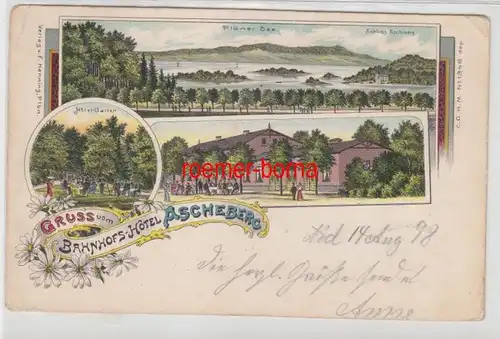 18589 Ak Lithographie Gruss vom Bahnhofs-Hotel Ascheberg 1898