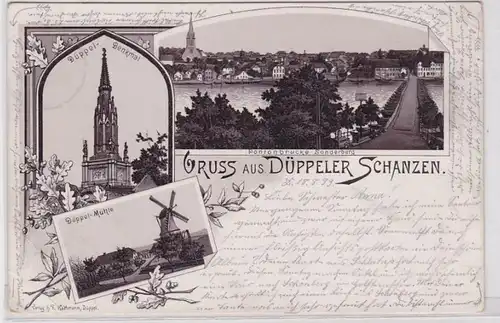 20108 AK Gruss de Düppeler Schanzen - Monument, Mühle & Pontonbrücke 1899