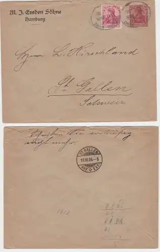 21505 DR Enveloppe complète PU M.J.Emden Söhne Hamburg vers St.Gallen 1906