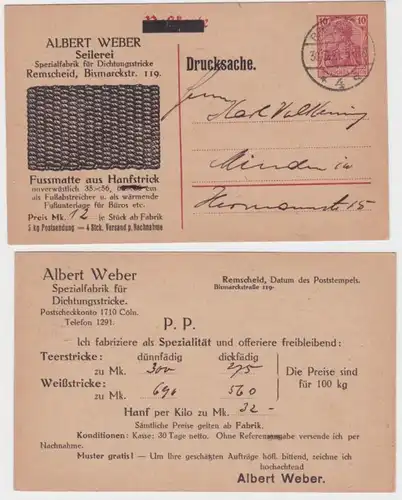 24517 DR Carte postale complète P107 Impression Albert Weber Ködenrei Remscheid 1921