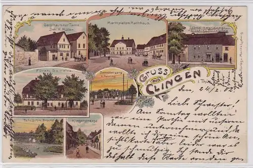 28869 Ak Lithographie Gruß aus Clingen in Thür. Gasthaus zur Tanne usw. 1902