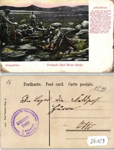 34129 Feldpost Ak Deutsch Süd West Afrika Kriegsbilder um 1907