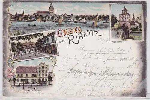 41115 Ak Lithographie Ribnitz Hotel zur Sonne usw. 1898