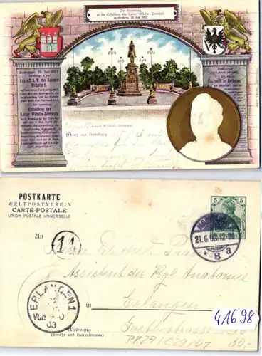 41698 DR Plein de choses Carte postale PP27/C29/1 Salutation de Hambourg Kaiser Wilhelm Monument