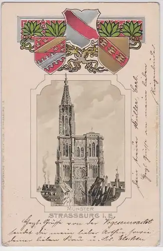 41710 Passepartout AK Strassburg im Elsass Münster - Wappen mit Ornamenten 1905