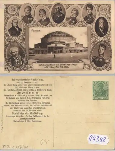 44398 DR Ganzsachen Postkarte PP27/C216/1 Breslau Jahrhundertfeier 1813-1913