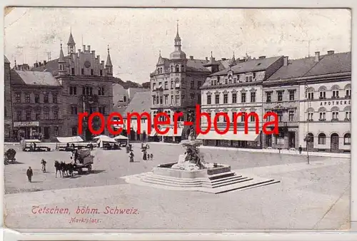 45116 Ak Tetschen böhmische Schweiz Marktplatz mit Hotel Baum um 1910