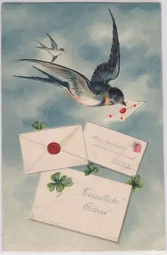 45223 Félicitations Gorge Ak Schwalbe avec lettre dans le bec 1915