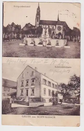 48909 AK Gruss de Schwalbach - Monument aux Guerriers, Maison des Soeurs 1938