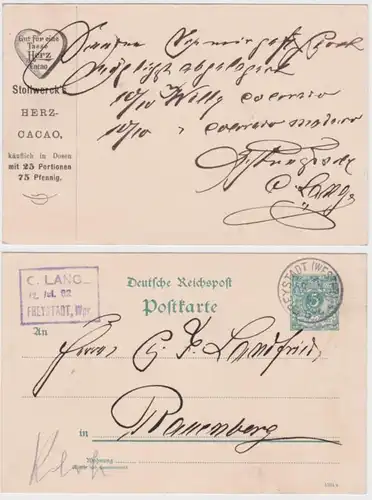 51213 DR Ganzsachen Postkarte PP9/G12 Reklame Stollwercks Herz Cacao 1892