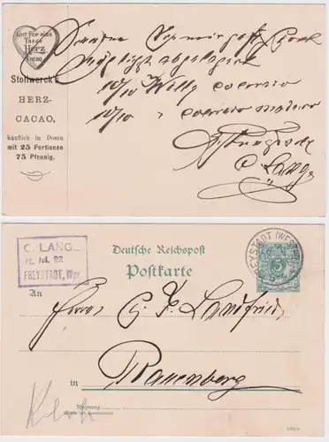 51213 DR entier carte postale PP9/G12 publicité Stollwercks coeur Cacao 1892