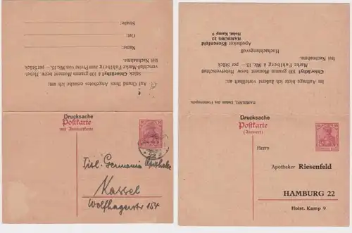 53017 DR Ganzsachen Postkarte P113 Zudruck Apotheker Riesenfeld Hamburg 1920