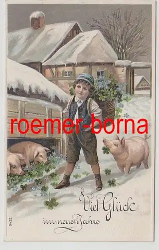 53790 geprägte Ak Viel Glück in neuen Jahre: Junge, Schweine und Glücksklee 1911