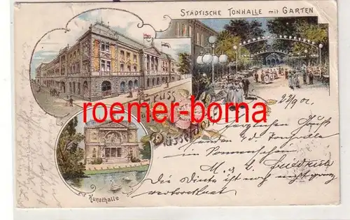 54846 Ak Lithografie Gruss aus Düsseldorf Städtische Tonhalle mit Garten 1901