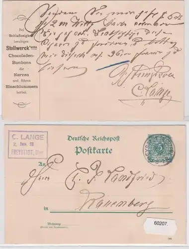 60207 DR Ganzsachen Postkarte PP9/G12 Reklame Stollwercks Bonbons 1891