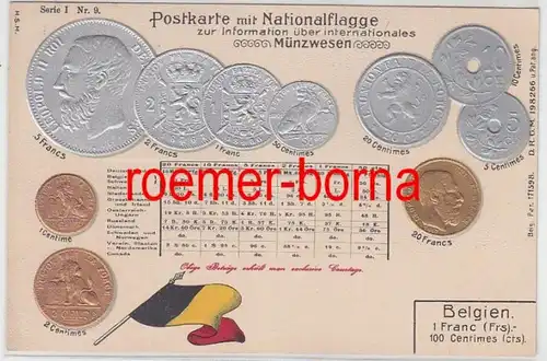 60274 Ak marqué avec des pièces de monnaie de la Belgique vers 1900