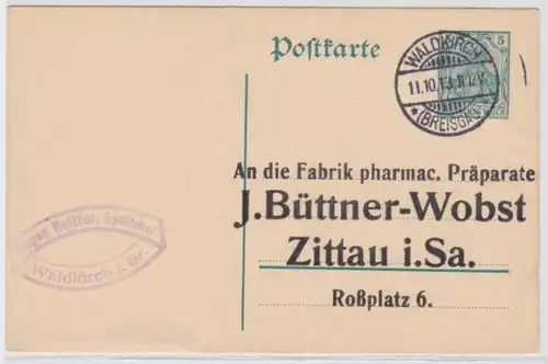 63825 DR Ganzsachen Postkarte P90 Zudruck Fabrik J.Büttner-Wobst Zittau 1913