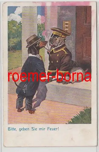 64899 Künstler Ak vermenschlichte Hunde 'Bitte geben Sie mir Feuer!' 1918