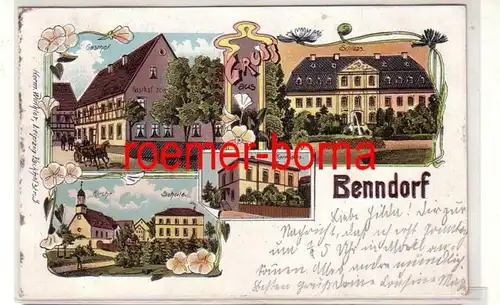 66845 Ak Lithographie Gruss aus Benndorf Gasthof, Schloss, Pfarrhaus usw. 1907