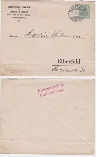 67266 DR Ganzsachen Umschlag PU Linde'sches Eiswerk Unter-Barmen 1910