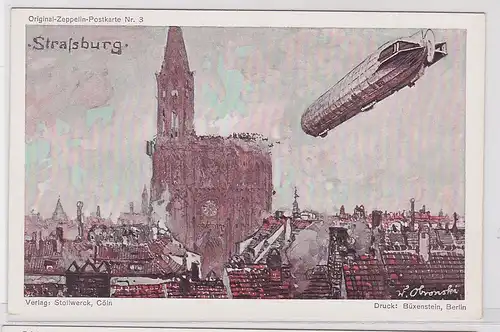 67295 Carte postale originale Zeppelin n°3 Zeappelin sur Strasbourg vers 1920