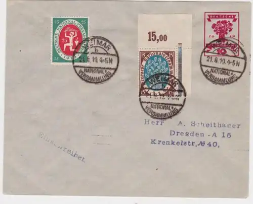 67303 DR Affaires entières Enveloppe PU46/A1 Weimar Assemblée nationale 1919