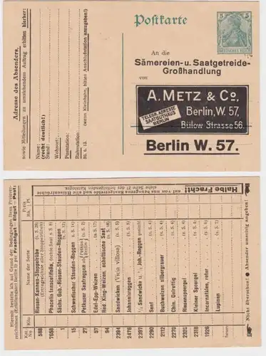 67830 DR Ganzsachen Postkarte P90 Zudruck A.Metz & Co. Saat-Großhandlung Berlin