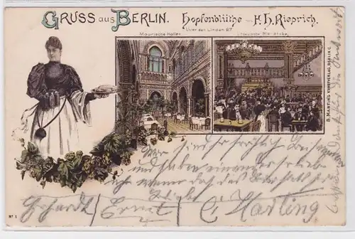 68552 Ak Lithographie Gruss de Berlin Gasthaus Houblon fleur 1898