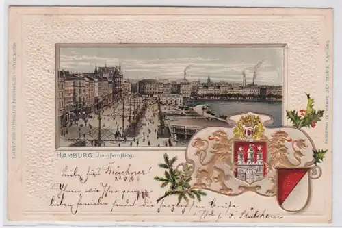 68593 Grage Passepartout AK Hambourg - Jungfernbartung mit Stadtwappen 1902