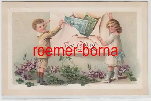 68618 Artiste Ak Bonne chance dans la nouvelle année: Enfants m. Argent dans l'enveloppe 1911