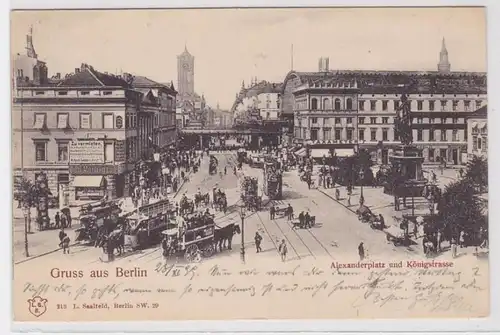 68626 AK Gruss aus Berlin - Alexanderplatz und Königstrasse mit Geschäften 1899