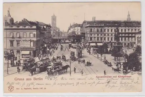 68626 AK Gruss de Berlin - Alexanderplatz et Königstrasse avec des magasins 1899