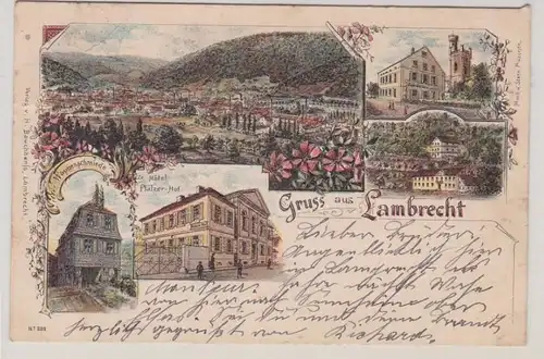 69379 Ak Lithographie Gruss de Lambourg Hotel Pfälzer Hof etc 1897